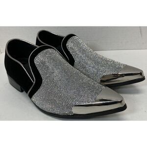 Parrazo Premium Christiano Black Rhinestones Chrome Toe Loafer Dress Shoe 8.5
